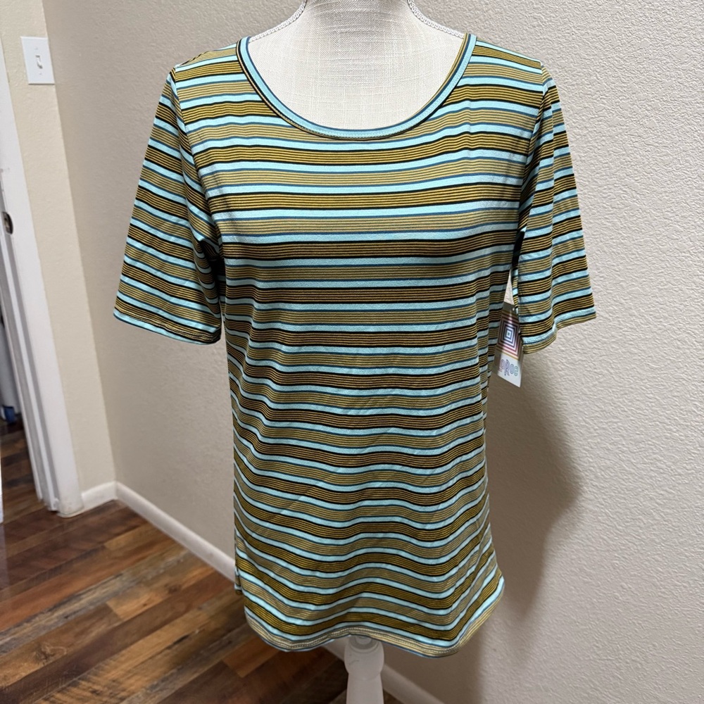 🤠 3/$20 LuLaRoe - Gigi - Olive & Light Blue Stripes - Size Large - NWT
